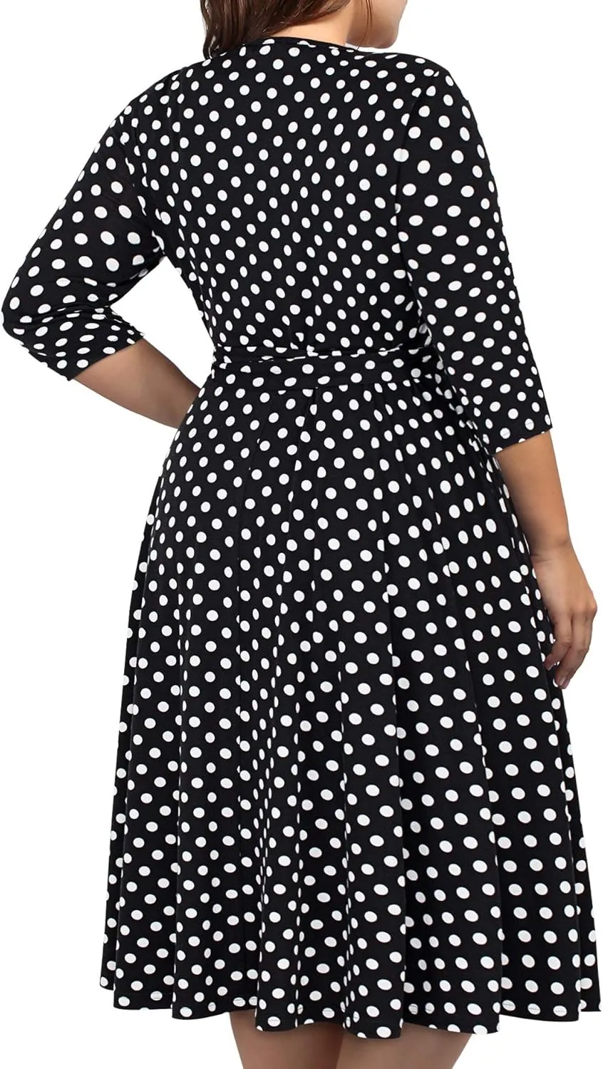 kissmay Plus Size Womens V Neck Floral Cocktail Party Midi Dresses with Pocket