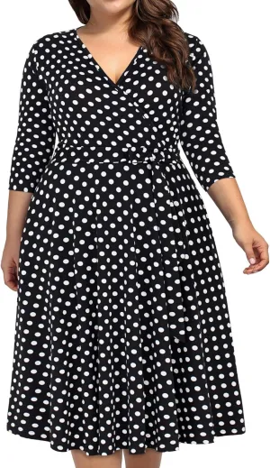 kissmay Plus Size Womens V Neck Floral Cocktail Party Midi Dresses with Pocket