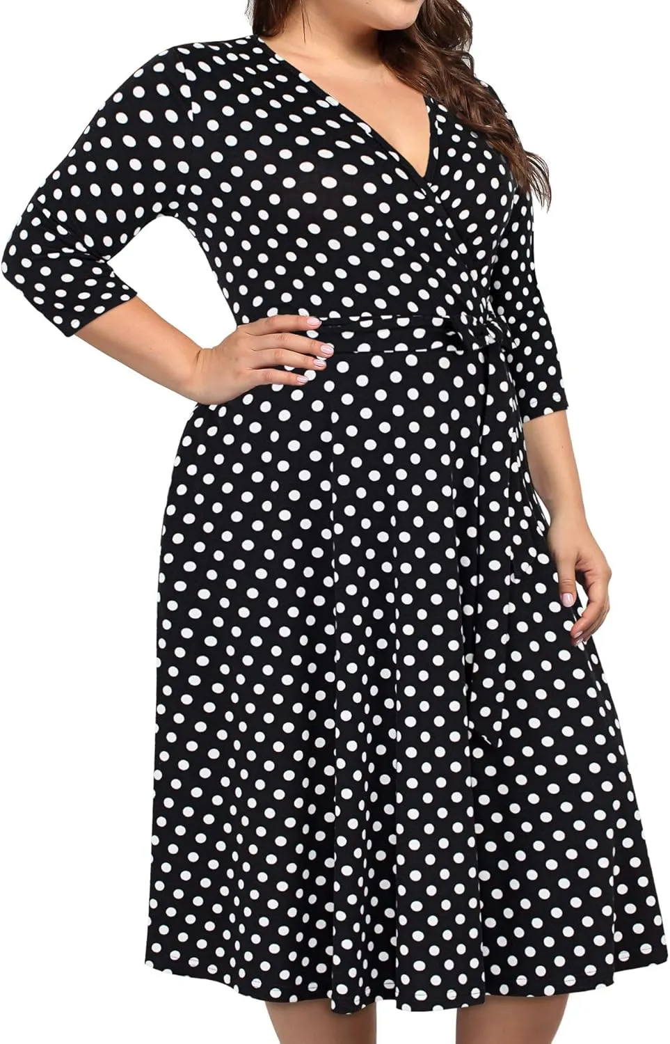 kissmay Plus Size Womens V Neck Floral Cocktail Party Midi Dresses with Pocket