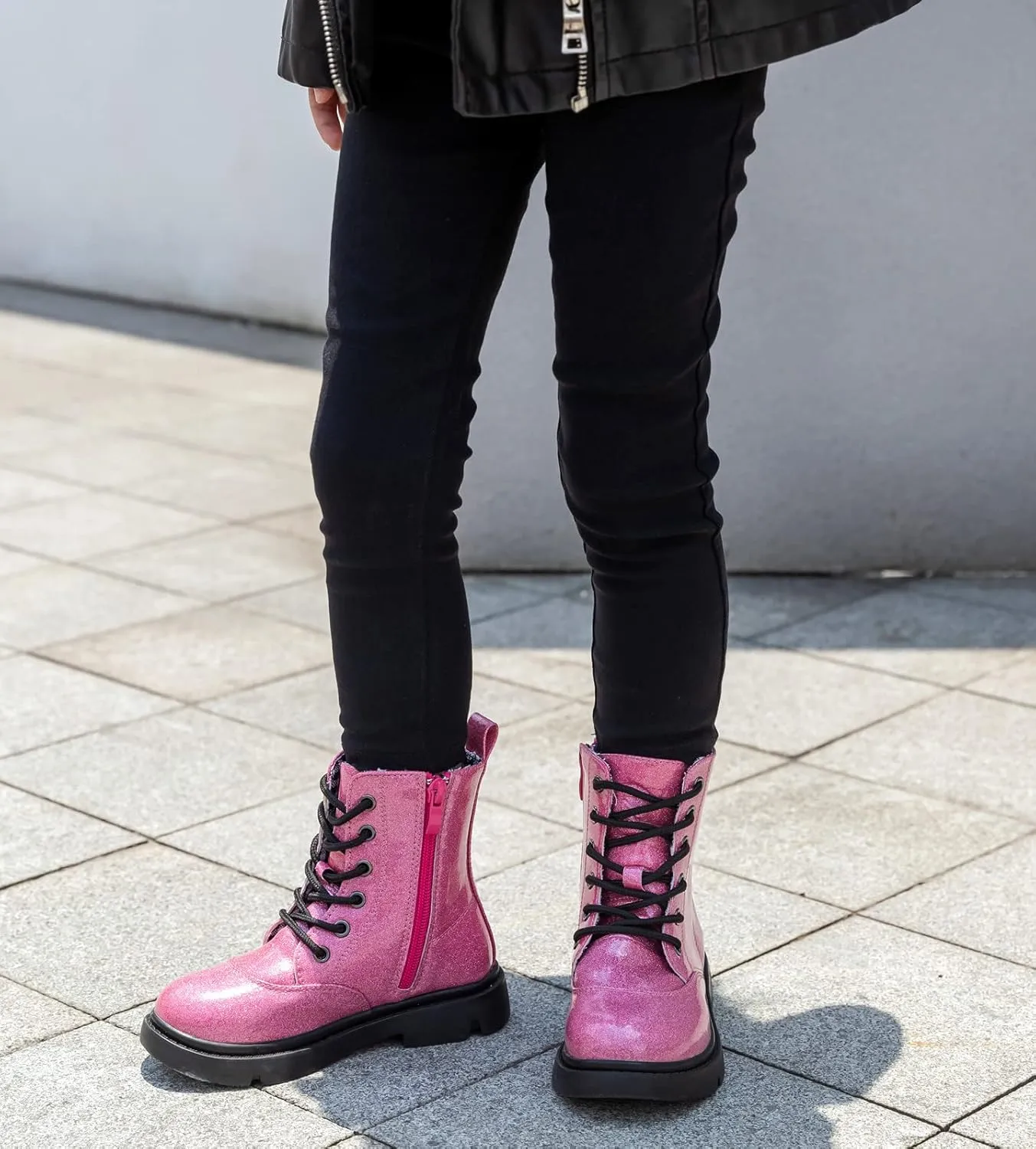 kkdom Boys Girls Waterproof Lace Up Side Zipper Mid Calf Combat Boots(Toddler/Little Kid/Big Kid)