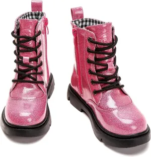 kkdom Boys Girls Waterproof Lace Up Side Zipper Mid Calf Combat Boots(Toddler/Little Kid/Big Kid)