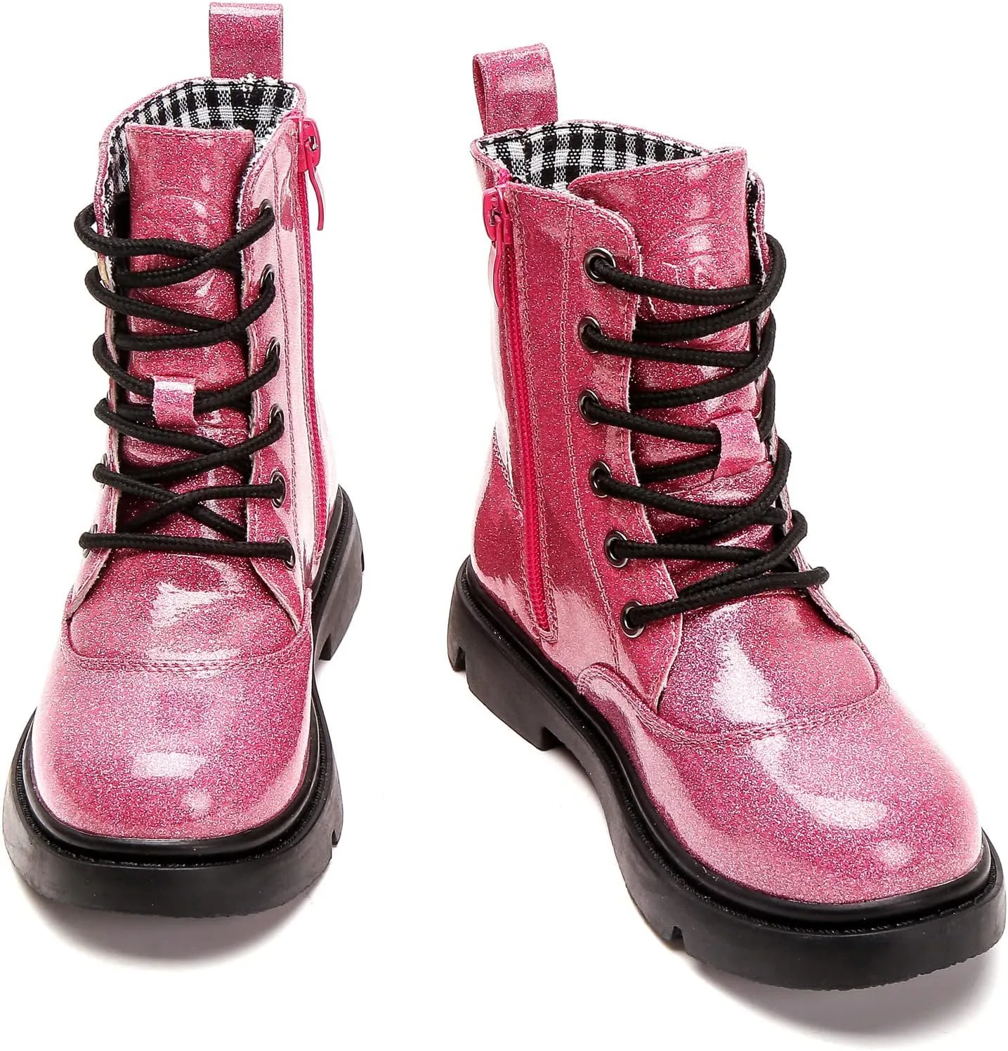 kkdom Boys Girls Waterproof Lace Up Side Zipper Mid Calf Combat Boots(Toddler/Little Kid/Big Kid)
