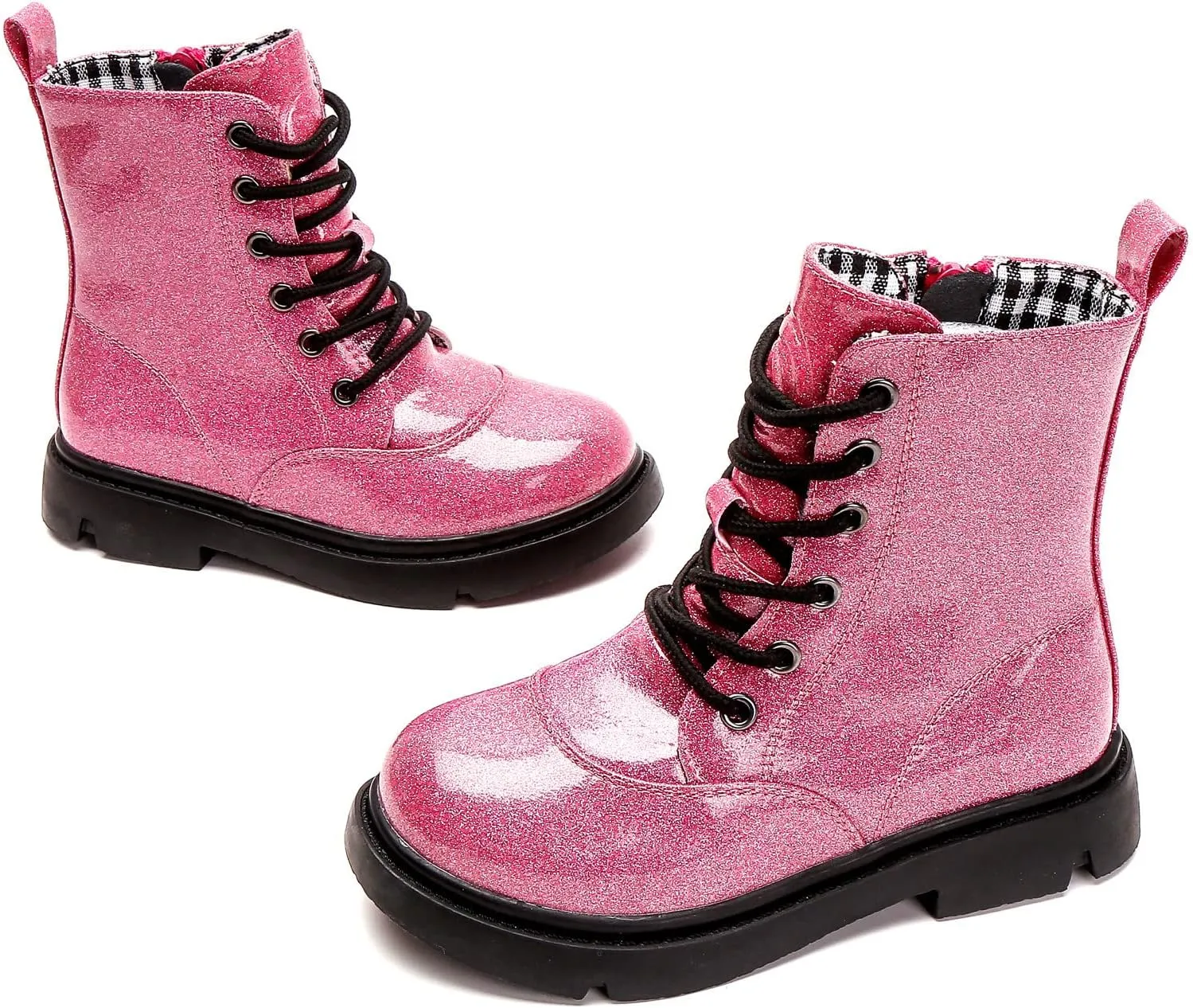 kkdom Boys Girls Waterproof Lace Up Side Zipper Mid Calf Combat Boots(Toddler/Little Kid/Big Kid)