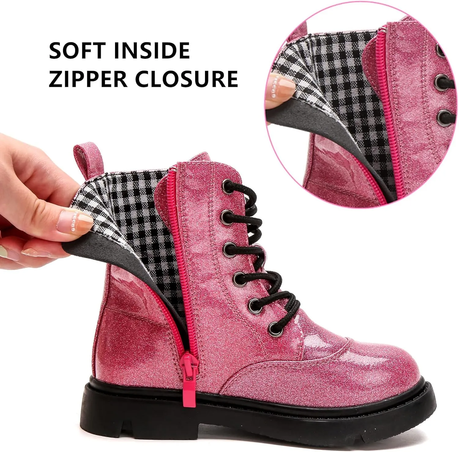 kkdom Boys Girls Waterproof Lace Up Side Zipper Mid Calf Combat Boots(Toddler/Little Kid/Big Kid)