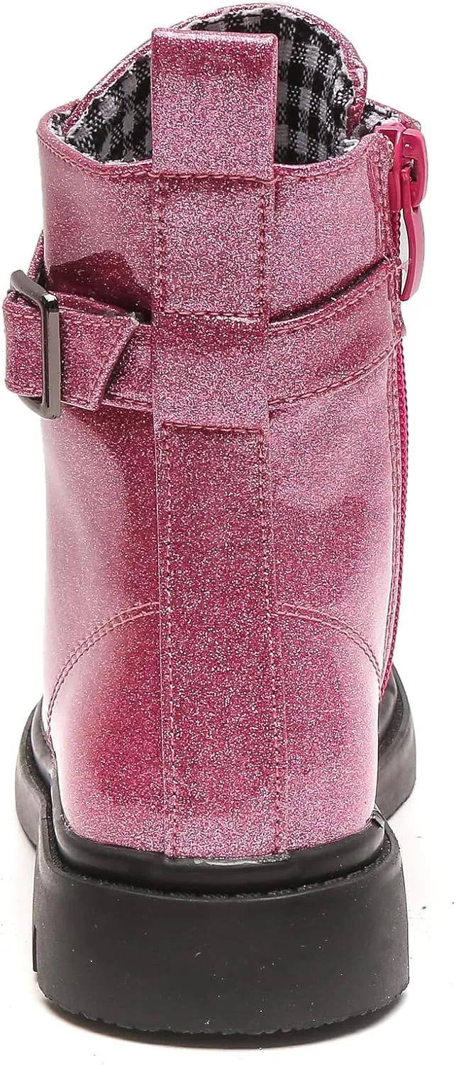 kkdom Boys Girls Waterproof Outdoor Glitter Lace Up Side Zipper Mid Calf Combat Boots(Toddler/Little Kid/Big Kid)