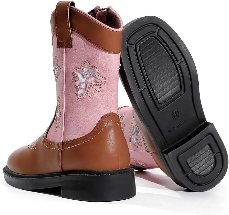 kkdom Toddler Girls Cowgirl Boots Western Glitter Butterfly Embroidery Cowboy Boot Ankle Boots Horse Riding Shoes