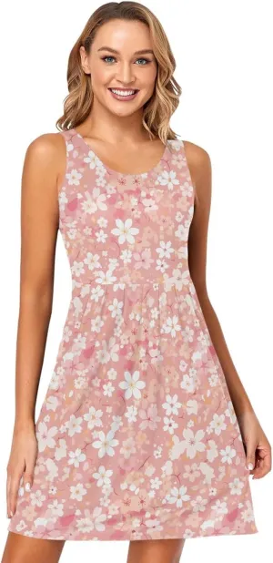 KLL Cherry Blossoms Women's Sun Dress Loose A-Line Beach Flowy Sundress Summer