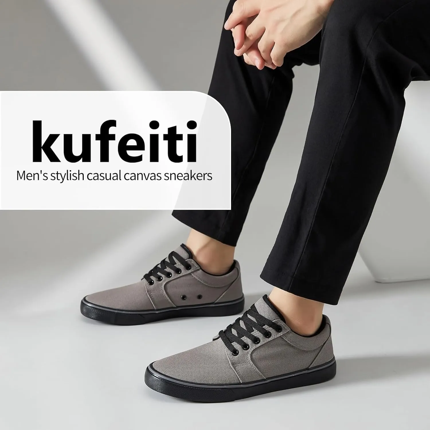 kufeiti Men's Canvas Black Casual Shoes Sneakers Low Top Lace Up Walking Shoes Sneakers for Men