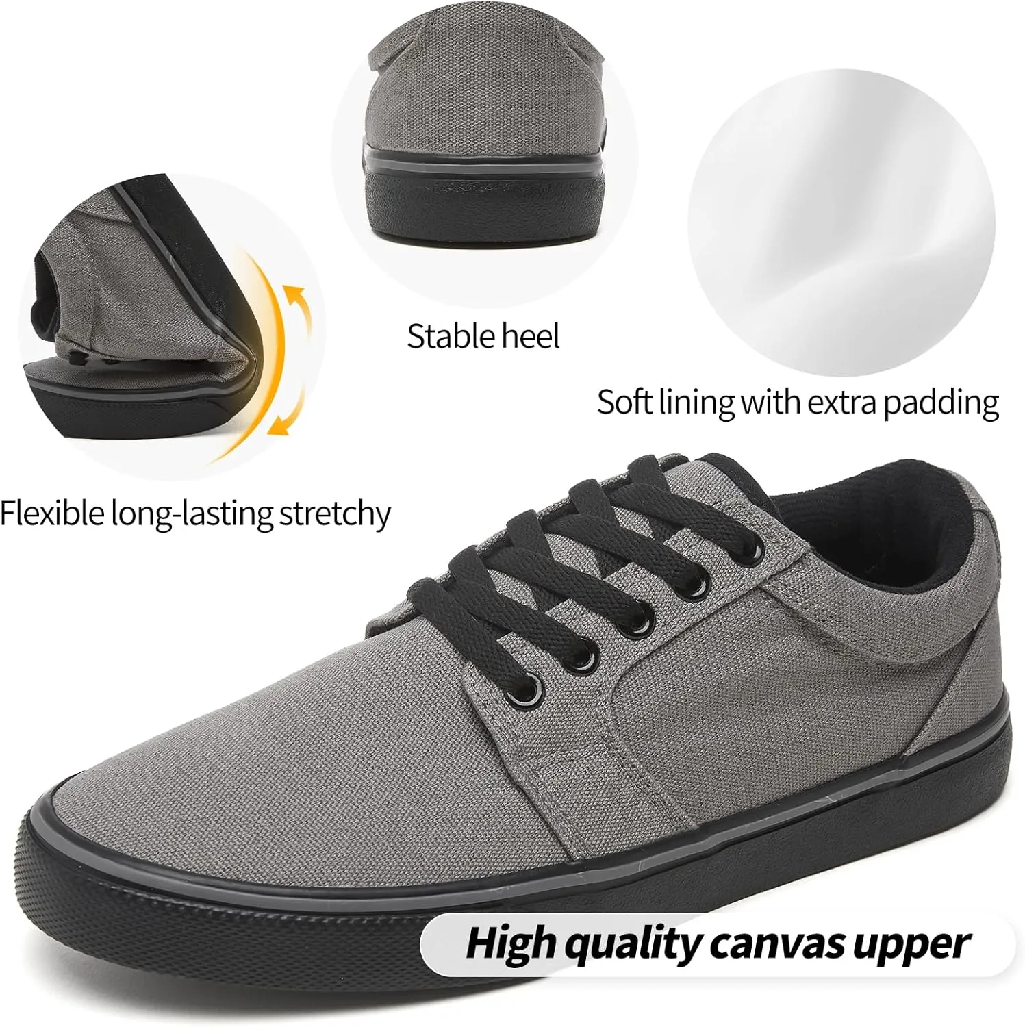 kufeiti Men's Canvas Black Casual Shoes Sneakers Low Top Lace Up Walking Shoes Sneakers for Men