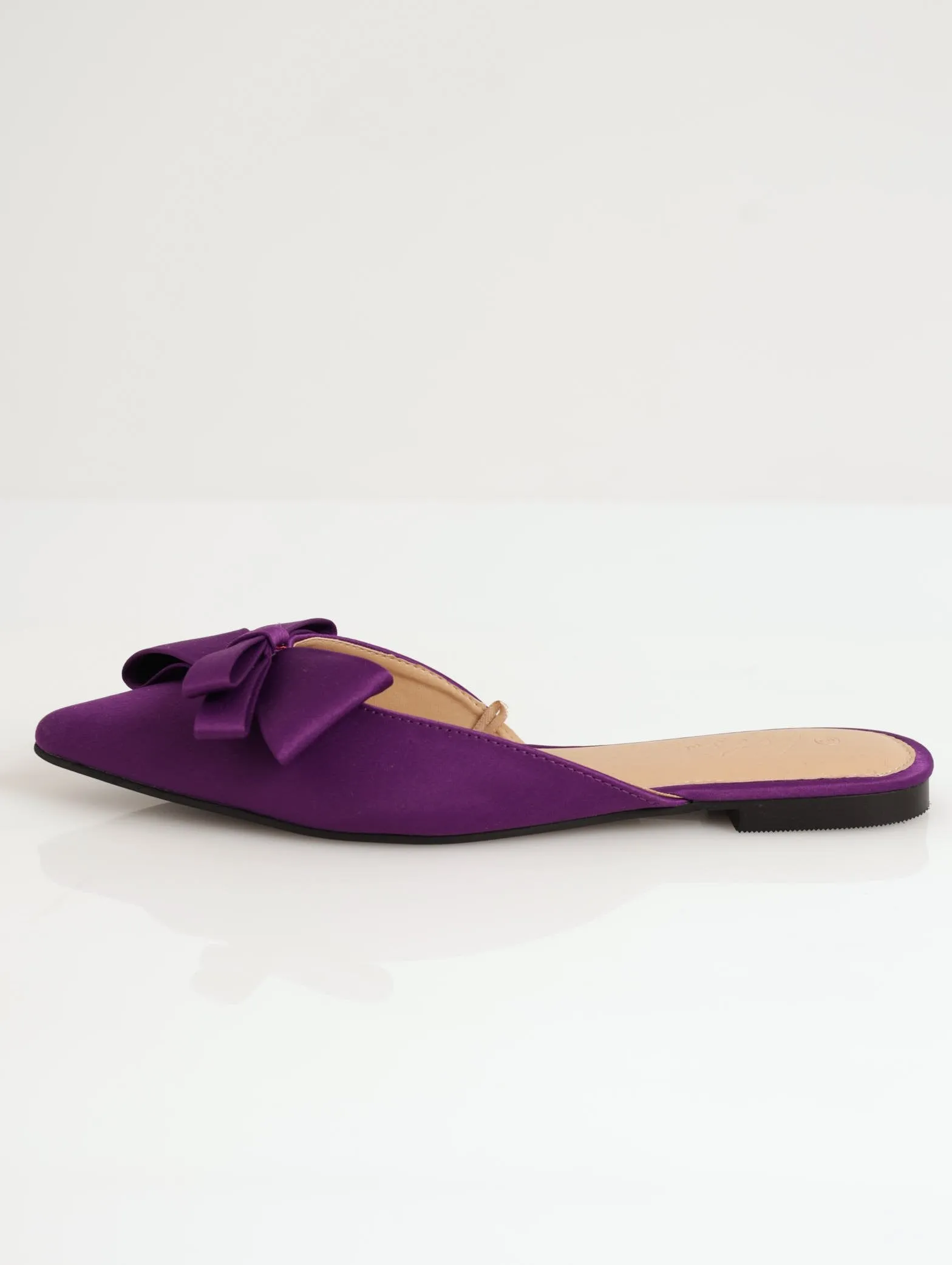 Ladies Sharp Push-In Pointy Flat With Oversize Bow Shoe - Purple