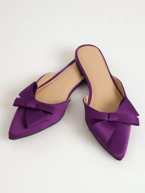 Ladies Sharp Push-In Pointy Flat With Oversize Bow Shoe - Purple
