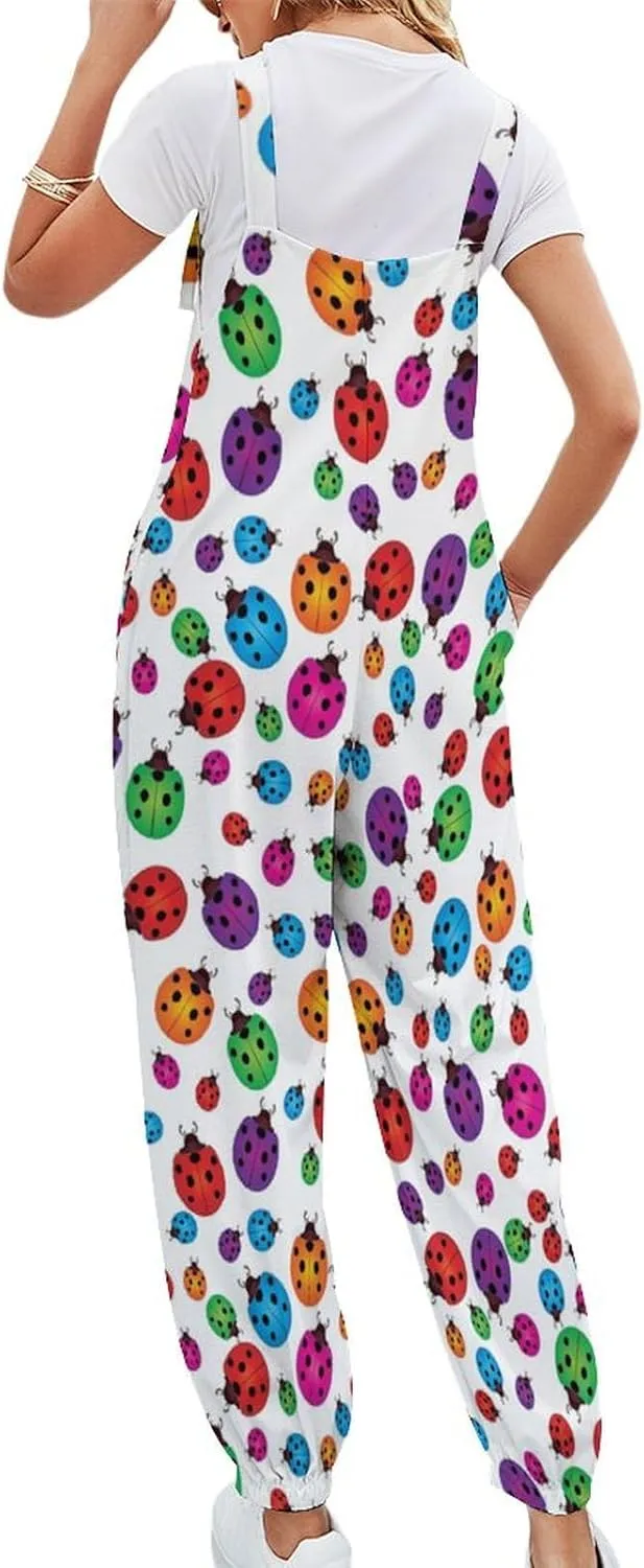 Ladybug Jumpsuit Womans Slings Overalls Suspenders Loose Bow Straps Suspender Jumpsuits Casual Rompers With Pocket