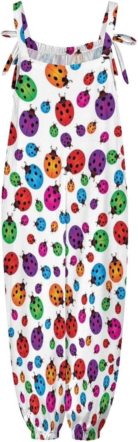 Ladybug Jumpsuit Womans Slings Overalls Suspenders Loose Bow Straps Suspender Jumpsuits Casual Rompers With Pocket