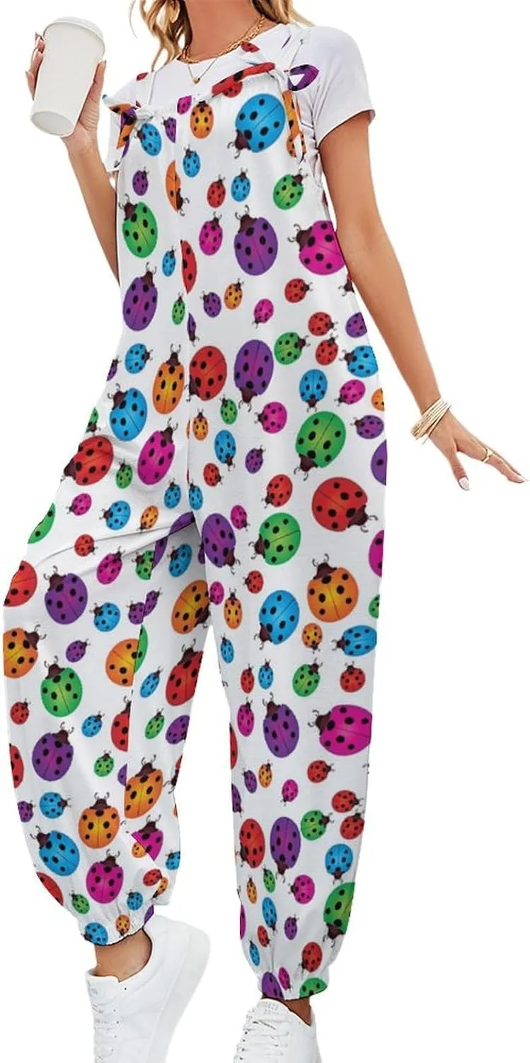 Ladybug Jumpsuit Womans Slings Overalls Suspenders Loose Bow Straps Suspender Jumpsuits Casual Rompers With Pocket
