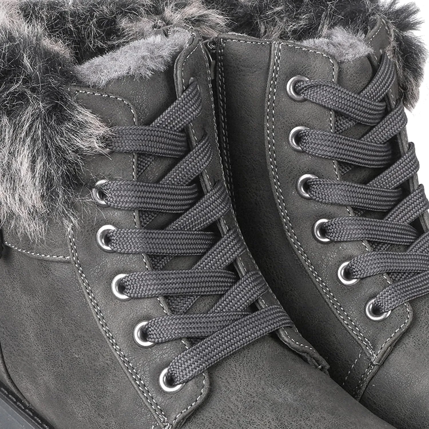 Lamo Women's Kit Lace-Up Boots - Stylish Boots with PU Upper, Faux Fur Collar, NeverWet Water and Stain Resistance,TPR Outsole - 7" Height with Medial Side Zipper and Premium Faux Fur Lining