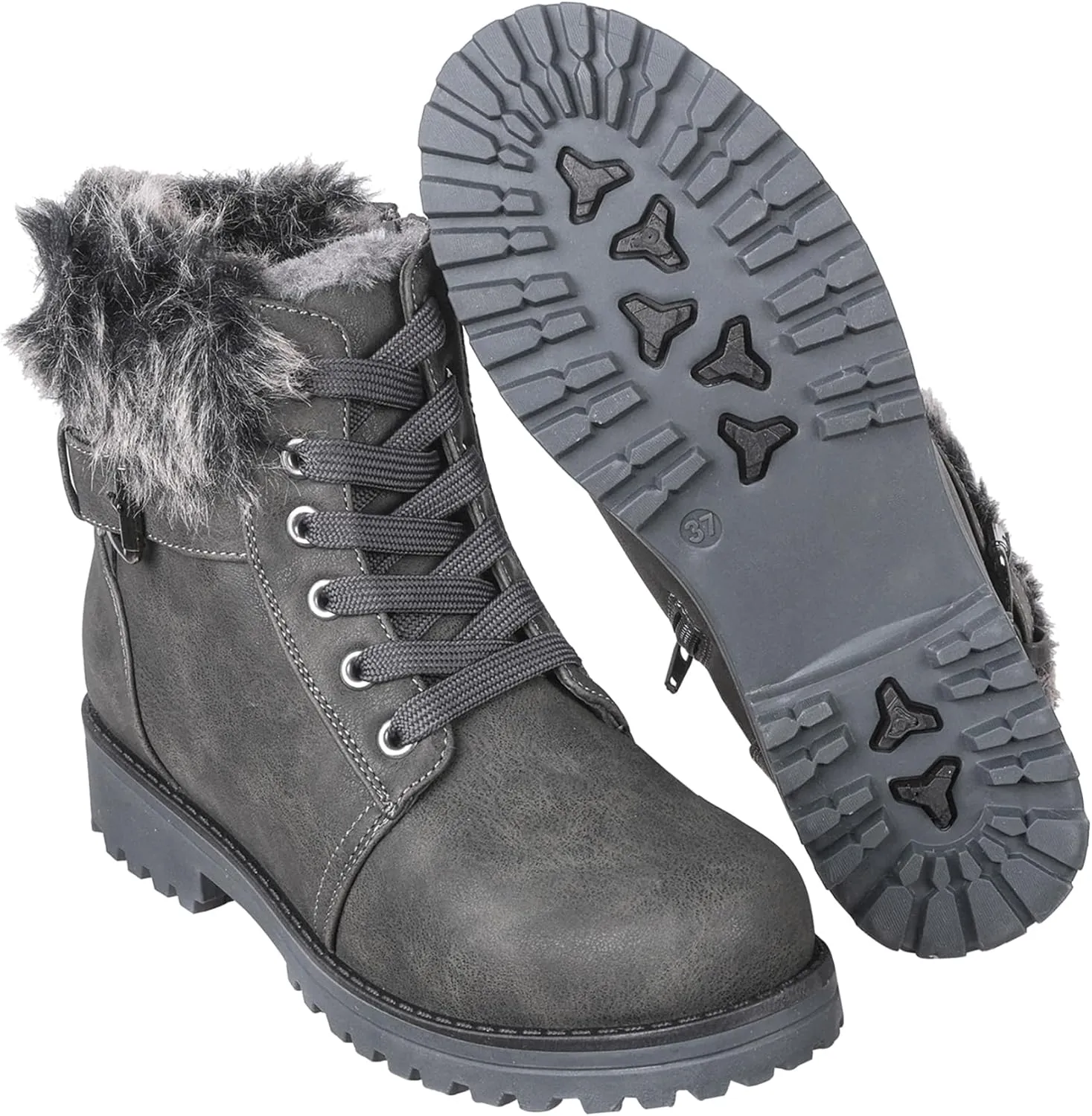 Lamo Women's Kit Lace-Up Boots - Stylish Boots with PU Upper, Faux Fur Collar, NeverWet Water and Stain Resistance,TPR Outsole - 7" Height with Medial Side Zipper and Premium Faux Fur Lining