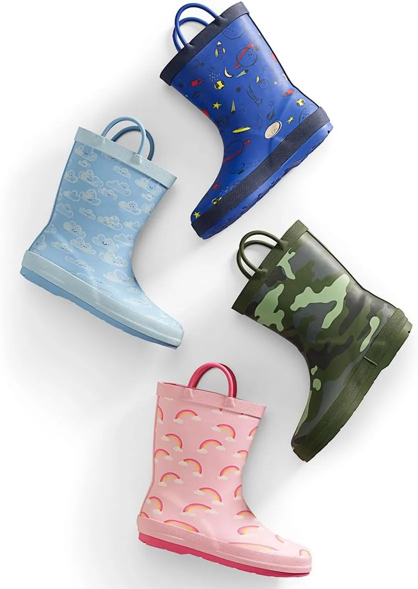 Lands' End Boys and Girls Waterproof Boots Kids and Toddler Rain Boots - Girls and Boys Rubber Rain Boots Kids Size 5 Toddler to 7 Big Kid, Slip On Girls and Boys Rain Boots with Handles