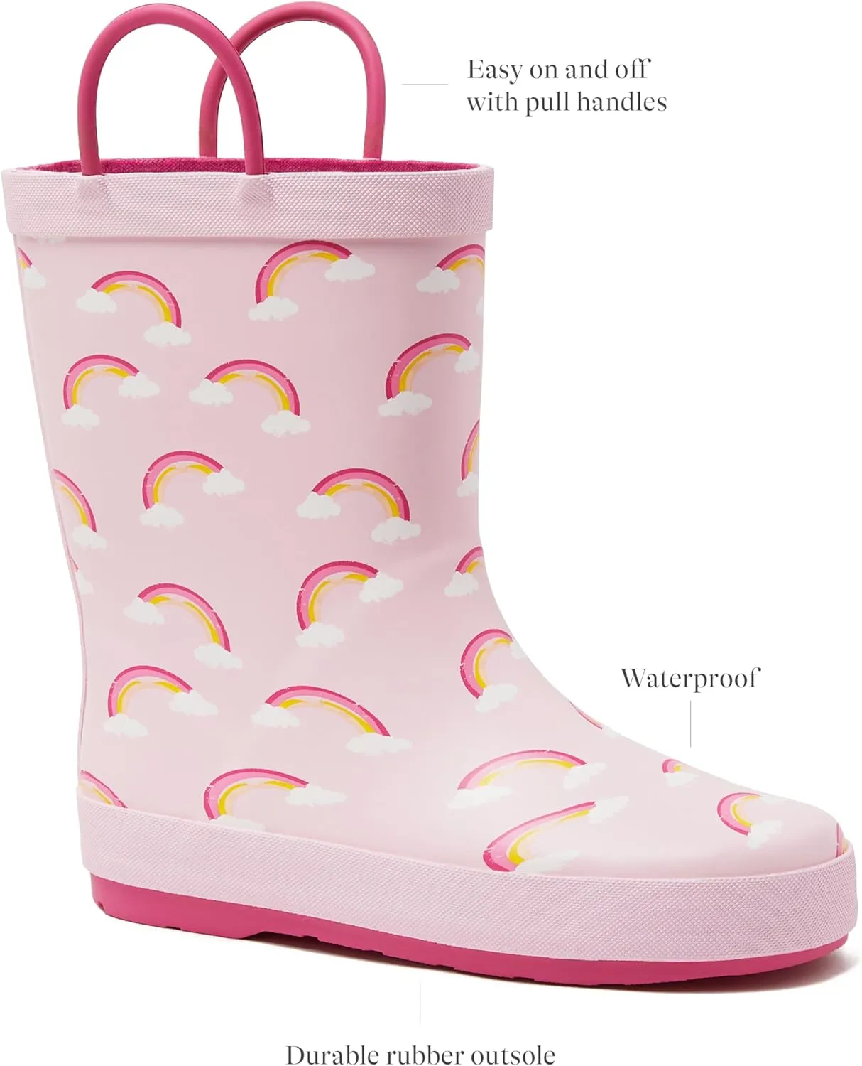 Lands' End Boys and Girls Waterproof Boots Kids and Toddler Rain Boots - Girls and Boys Rubber Rain Boots Kids Size 5 Toddler to 7 Big Kid, Slip On Girls and Boys Rain Boots with Handles