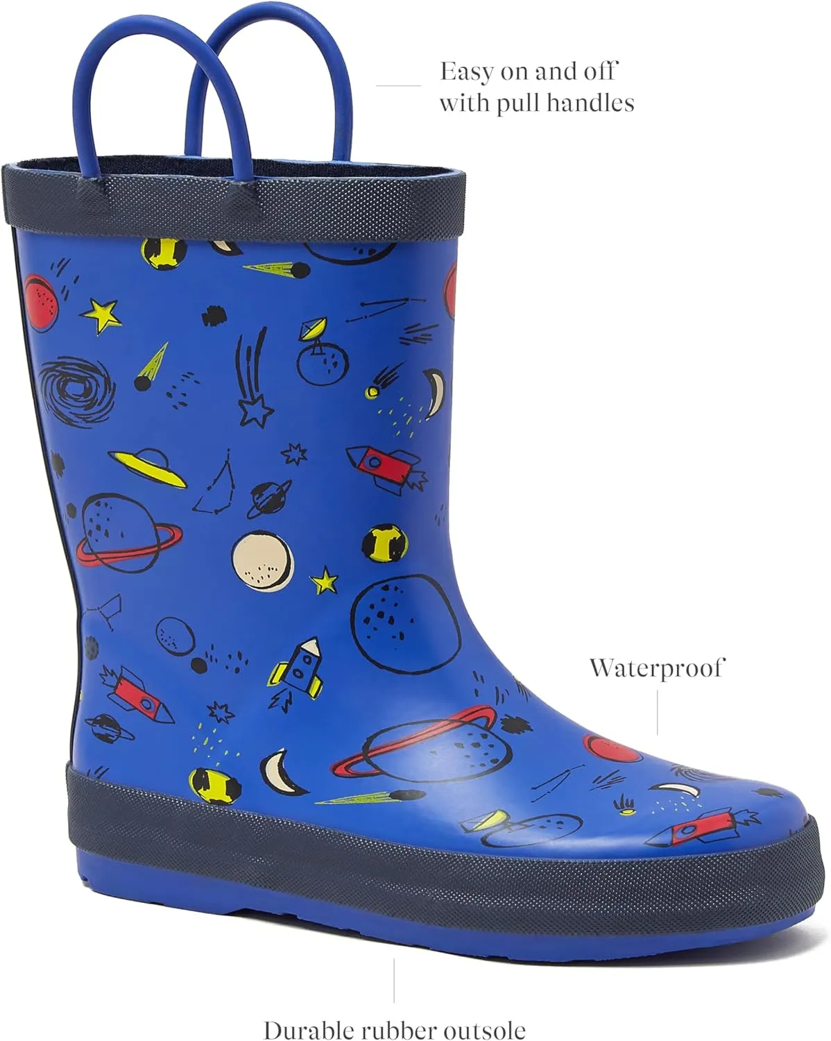 Lands' End Boys and Girls Waterproof Boots Kids and Toddler Rain Boots - Girls and Boys Rubber Rain Boots Kids Size 5 Toddler to 7 Big Kid, Slip On Girls and Boys Rain Boots with Handles