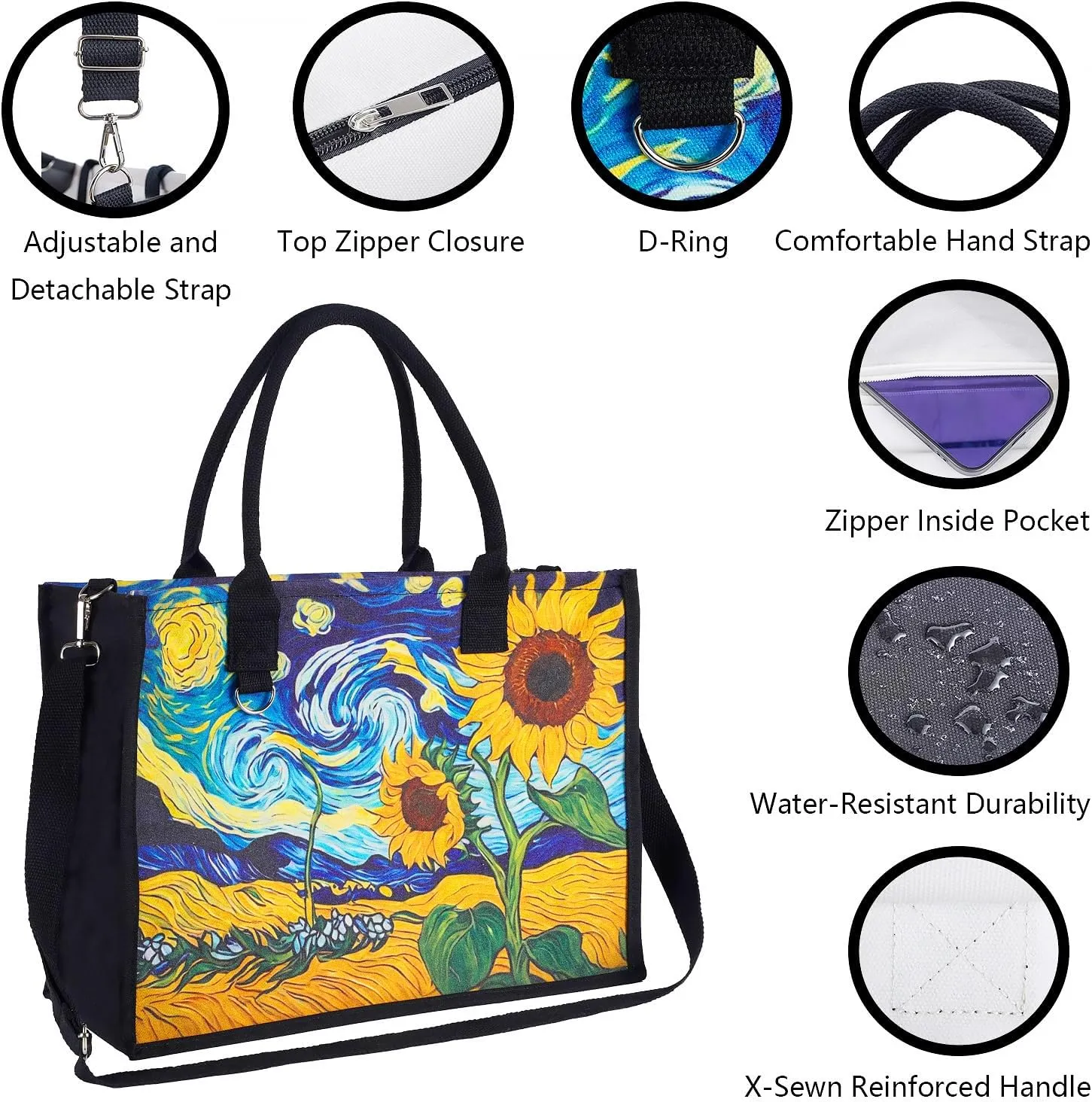 Large Canvas Tote Bag for Women with Zipper and Pocket ，Fashion Women Vintage Floral Handbags Travel Crossbody Bags