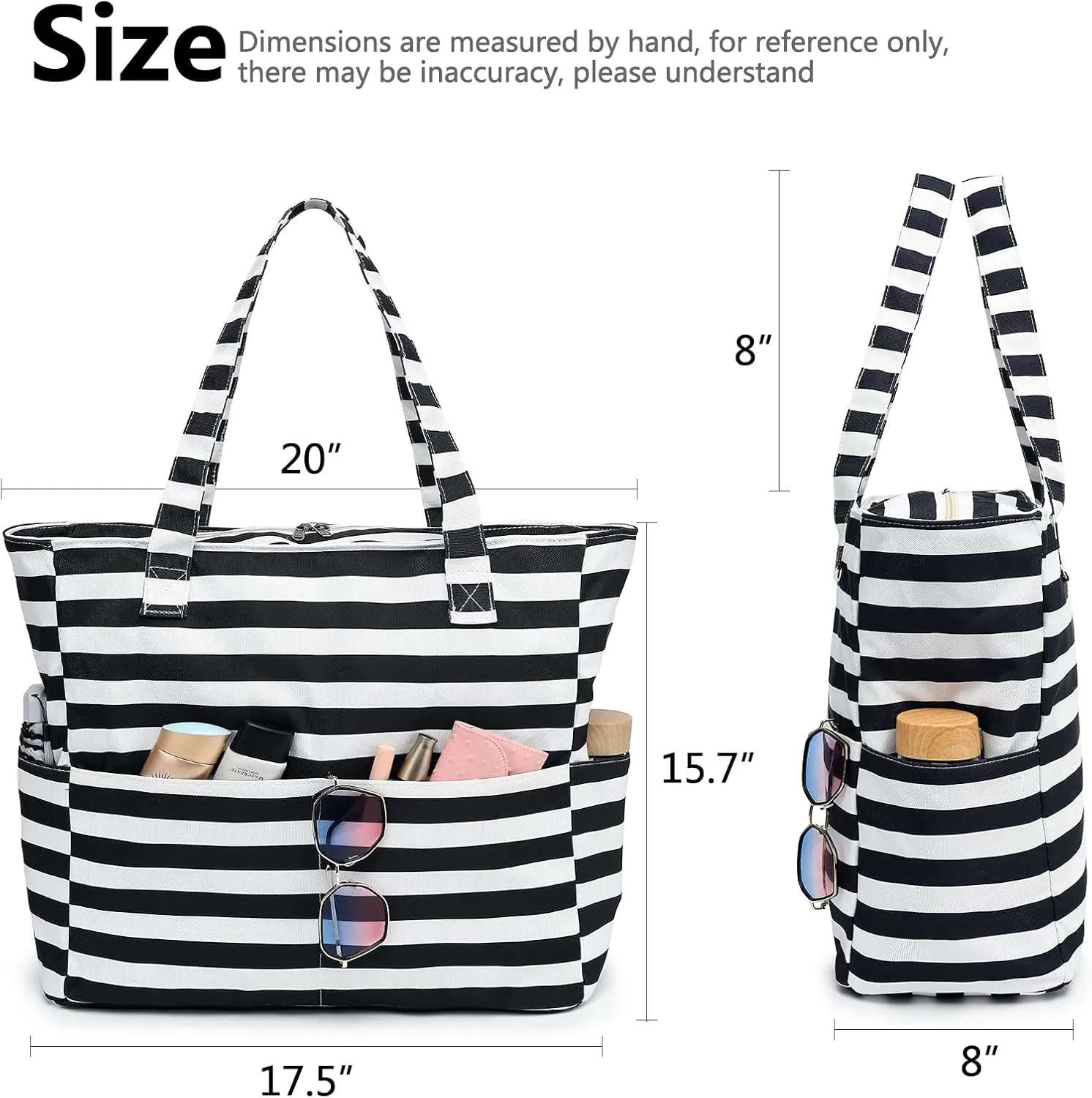 LEDAOU Beach Bag for Women Waterproof Sandproof Tote Bag Pool Bag with Zipper for Gym Shopping Travel with Wet Pocket