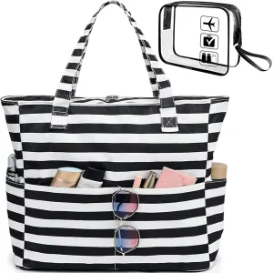 LEDAOU Beach Bag for Women Waterproof Sandproof Tote Bag Pool Bag with Zipper for Gym Shopping Travel with Wet Pocket