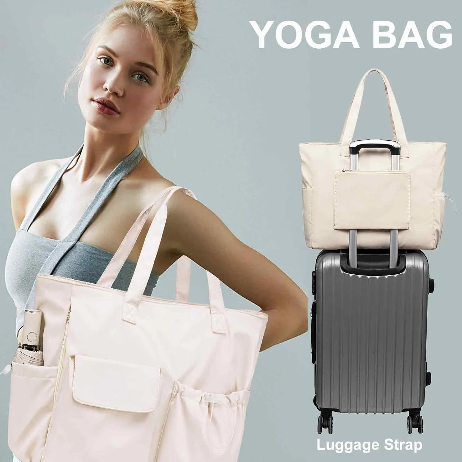 LEDAOU Beach Bag for Women Waterproof Sandproof Tote Bag Pool Bag with Zipper for Gym Shopping Travel with Wet Pocket