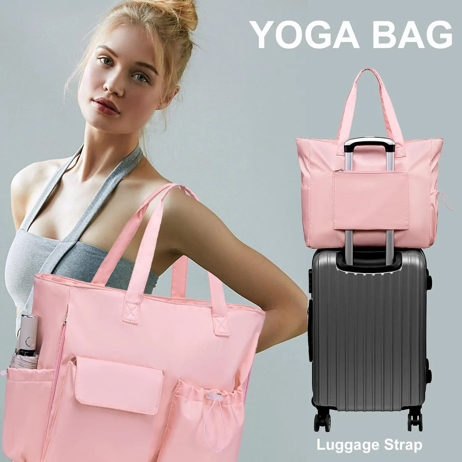LEDAOU Beach Bag for Women Waterproof Sandproof Tote Bag Pool Bag with Zipper for Gym Shopping Travel with Wet Pocket