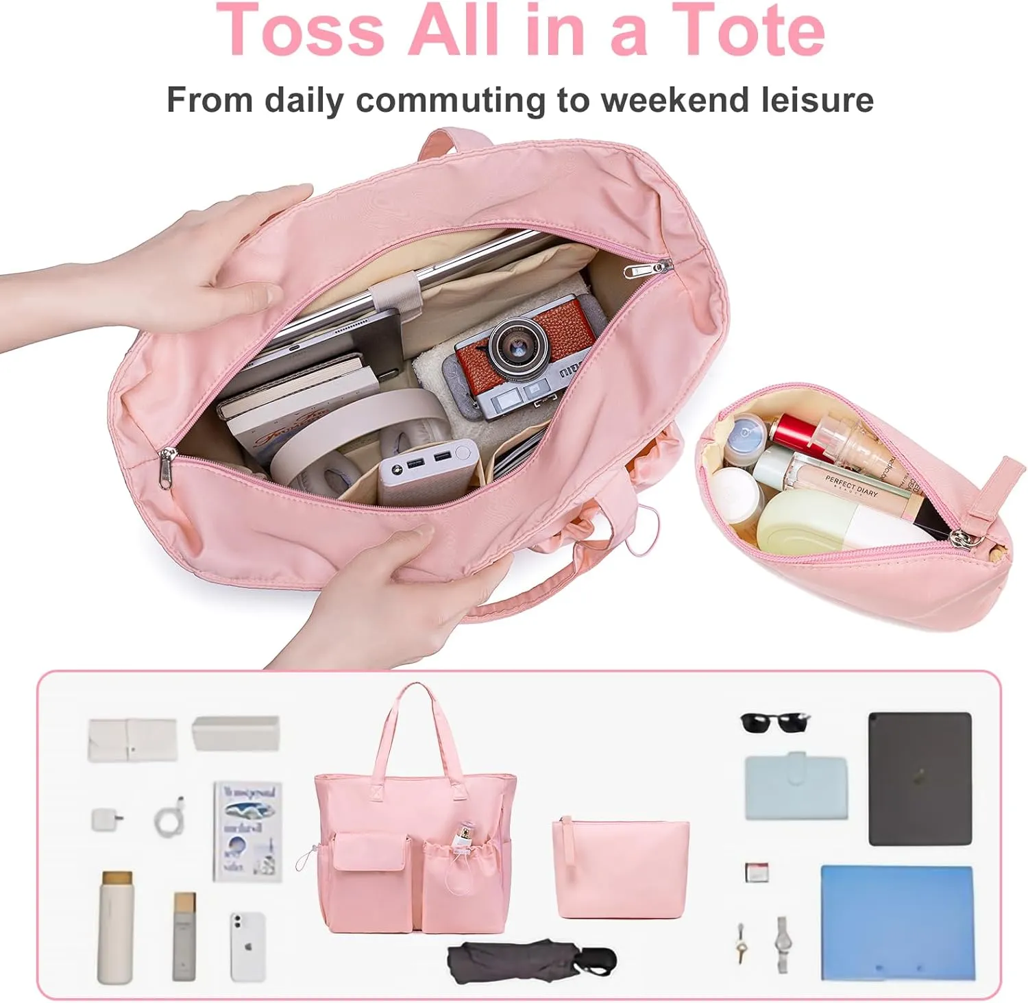 LEDAOU Beach Bag for Women Waterproof Sandproof Tote Bag Pool Bag with Zipper for Gym Shopping Travel with Wet Pocket