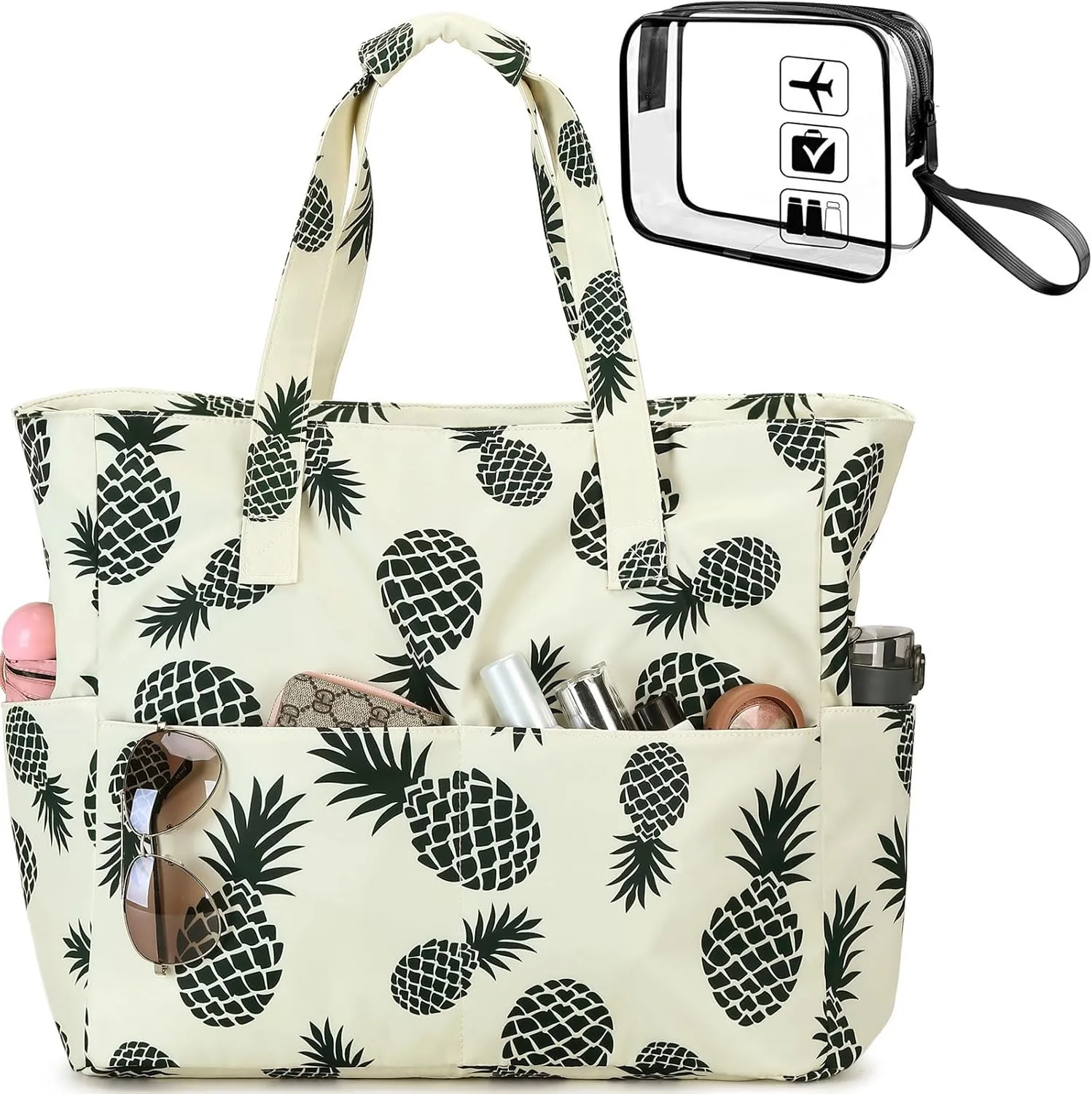 LEDAOU Beach Bag for Women Waterproof Sandproof Tote Bag Pool Bag with Zipper for Gym Shopping Travel with Wet Pocket