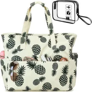LEDAOU Beach Bag for Women Waterproof Sandproof Tote Bag Pool Bag with Zipper for Gym Shopping Travel with Wet Pocket