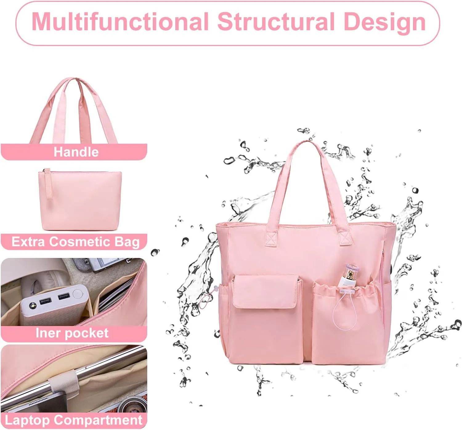 LEDAOU Beach Bag for Women Waterproof Sandproof Tote Bag Pool Bag with Zipper for Gym Shopping Travel with Wet Pocket