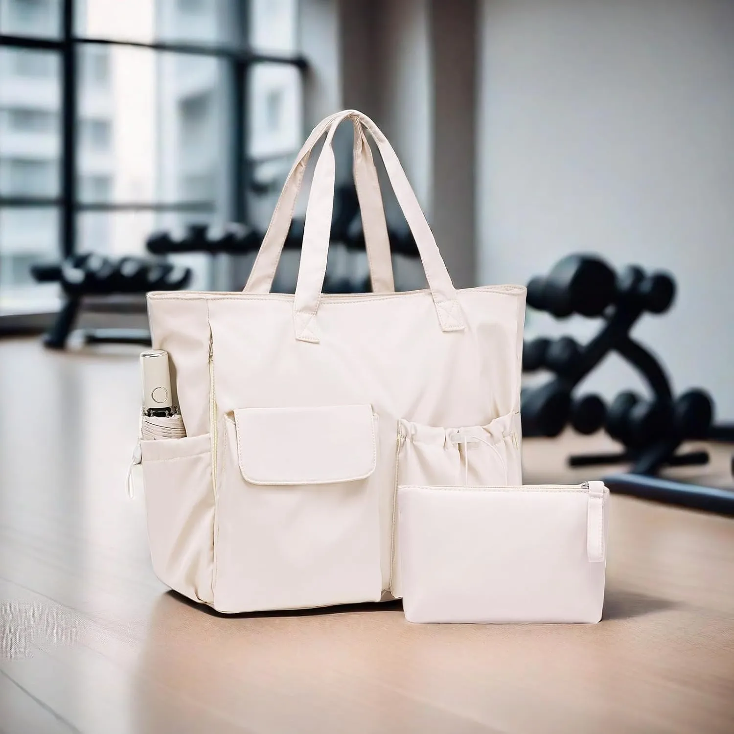 LEDAOU Beach Bag for Women Waterproof Sandproof Tote Bag Pool Bag with Zipper for Gym Shopping Travel with Wet Pocket