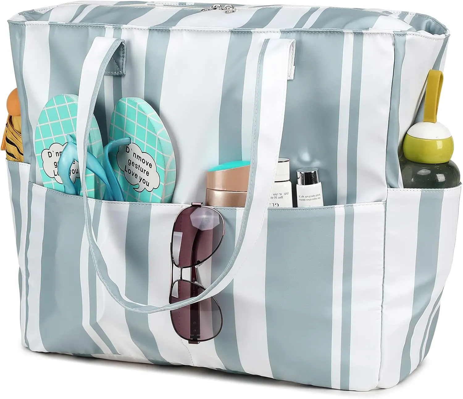 LEDAOU Beach Bag Waterproof Sandproof Women Tote Bag Pool Bag with Zipper for Gym Grocery Travel with Wet Pocket