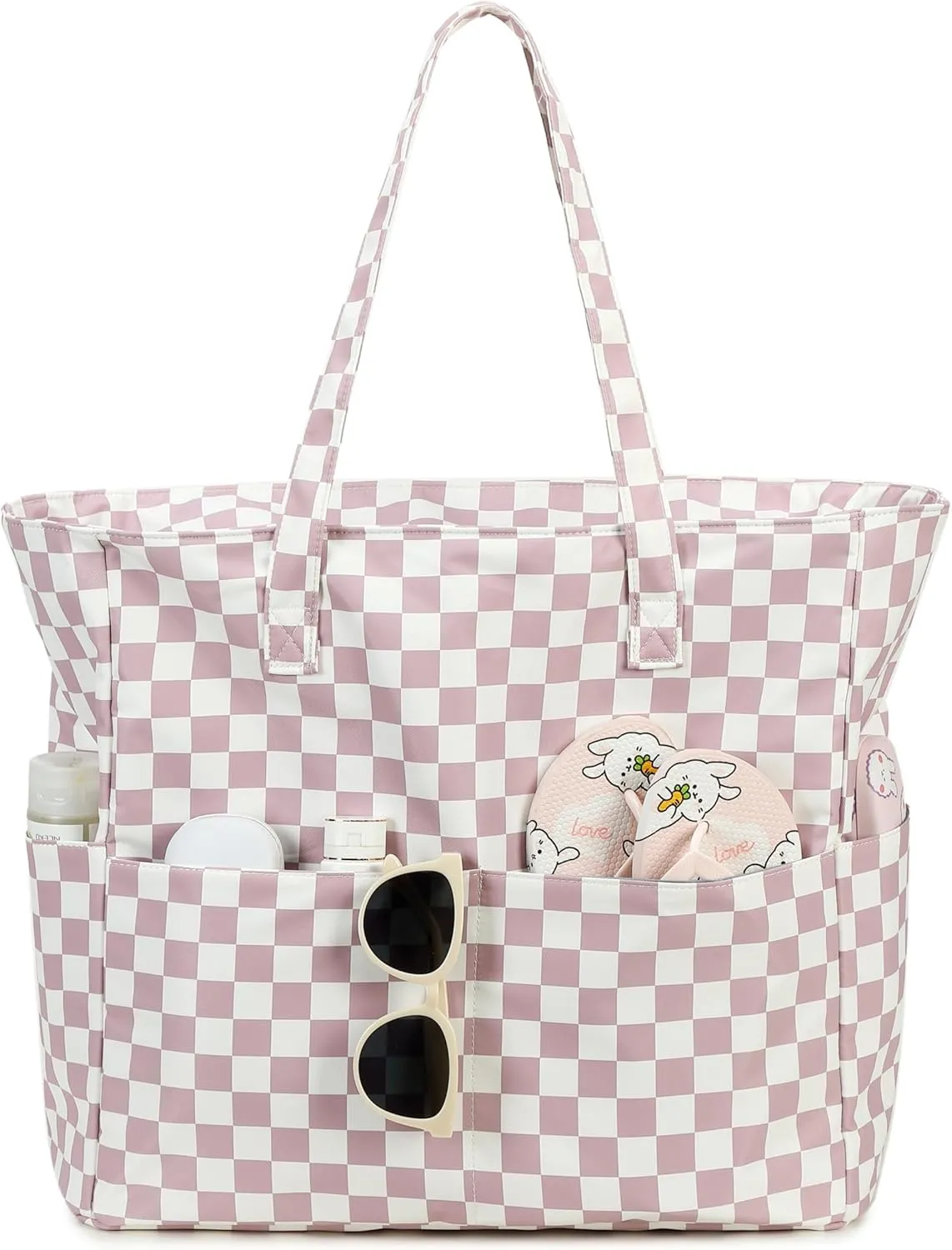 LEDAOU Beach Bag Waterproof Sandproof Women Tote Bag Pool Bag with Zipper for Gym Grocery Travel with Wet Pocket