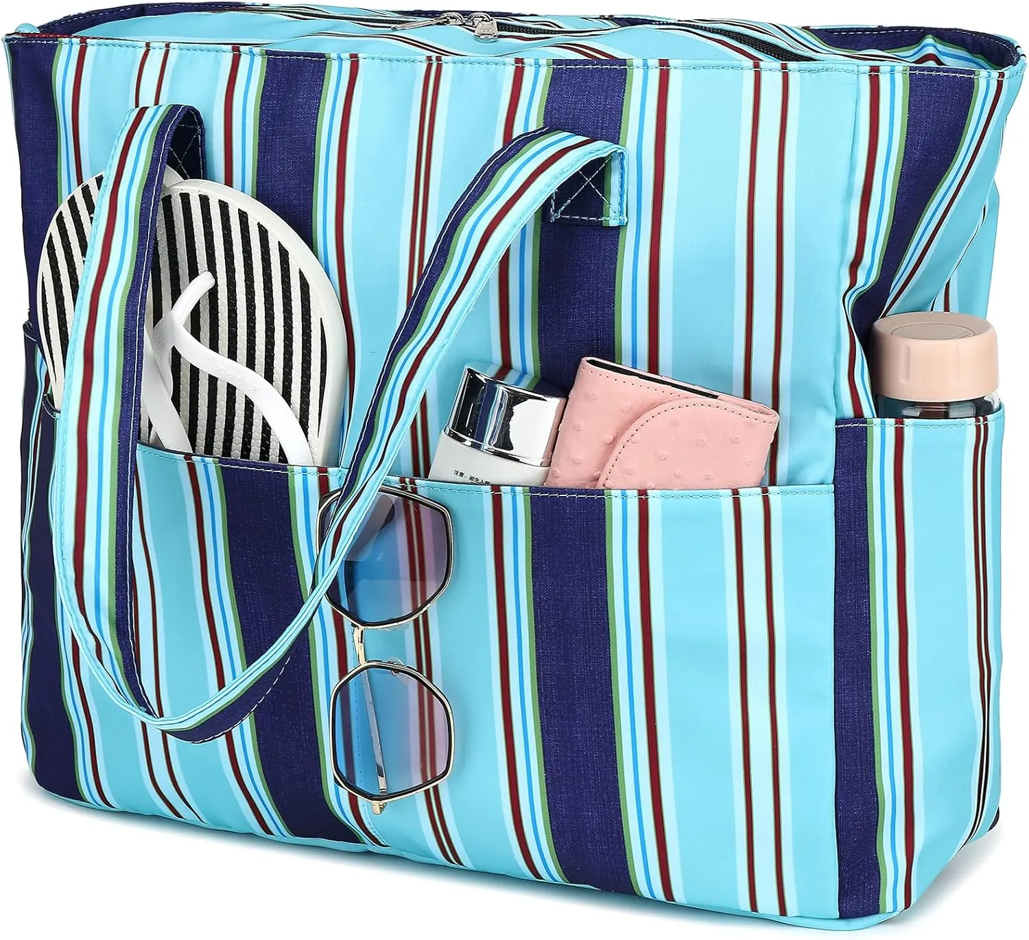 LEDAOU Beach Bag Waterproof Sandproof Women Tote Bag Pool Bag with Zipper for Gym Grocery Travel with Wet Pocket