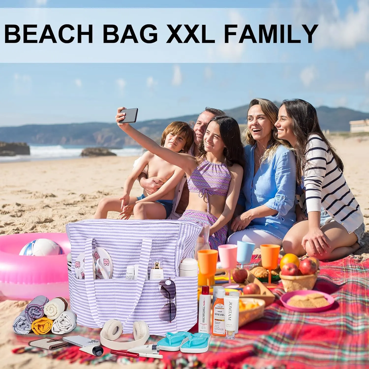 LEDAOU Beach Bag Waterproof Sandproof Women Tote Bag Pool Bag with Zipper for Gym Grocery Travel with Wet Pocket