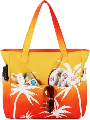 LEDAOU Beach Bag Waterproof Sandproof Women Tote Bag Pool Bag with Zipper for Gym Grocery Travel with Wet Pocket