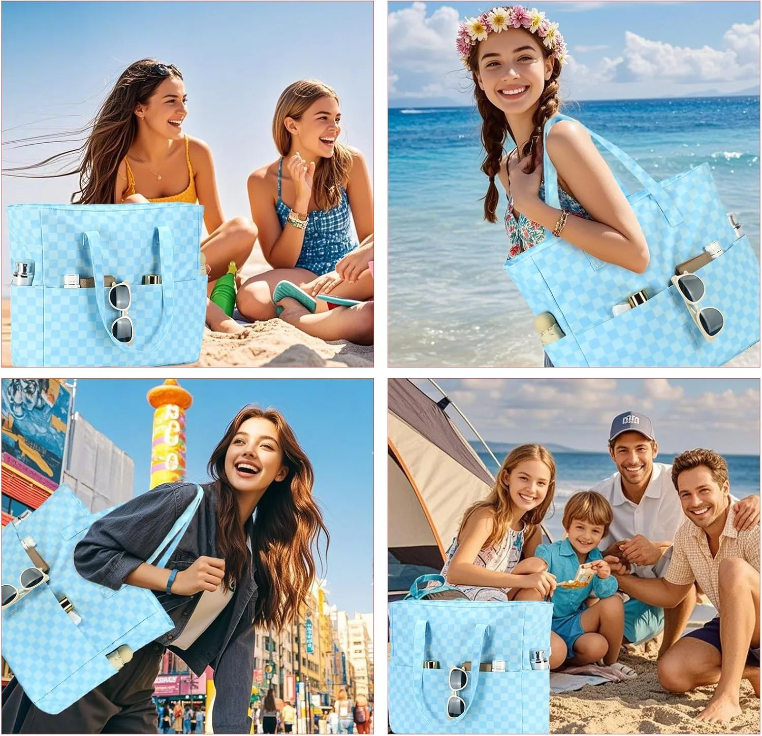 LEDAOU Beach Bag Waterproof Sandproof Women Tote Bag Pool Bag with Zipper for Gym Grocery Travel with Wet Pocket
