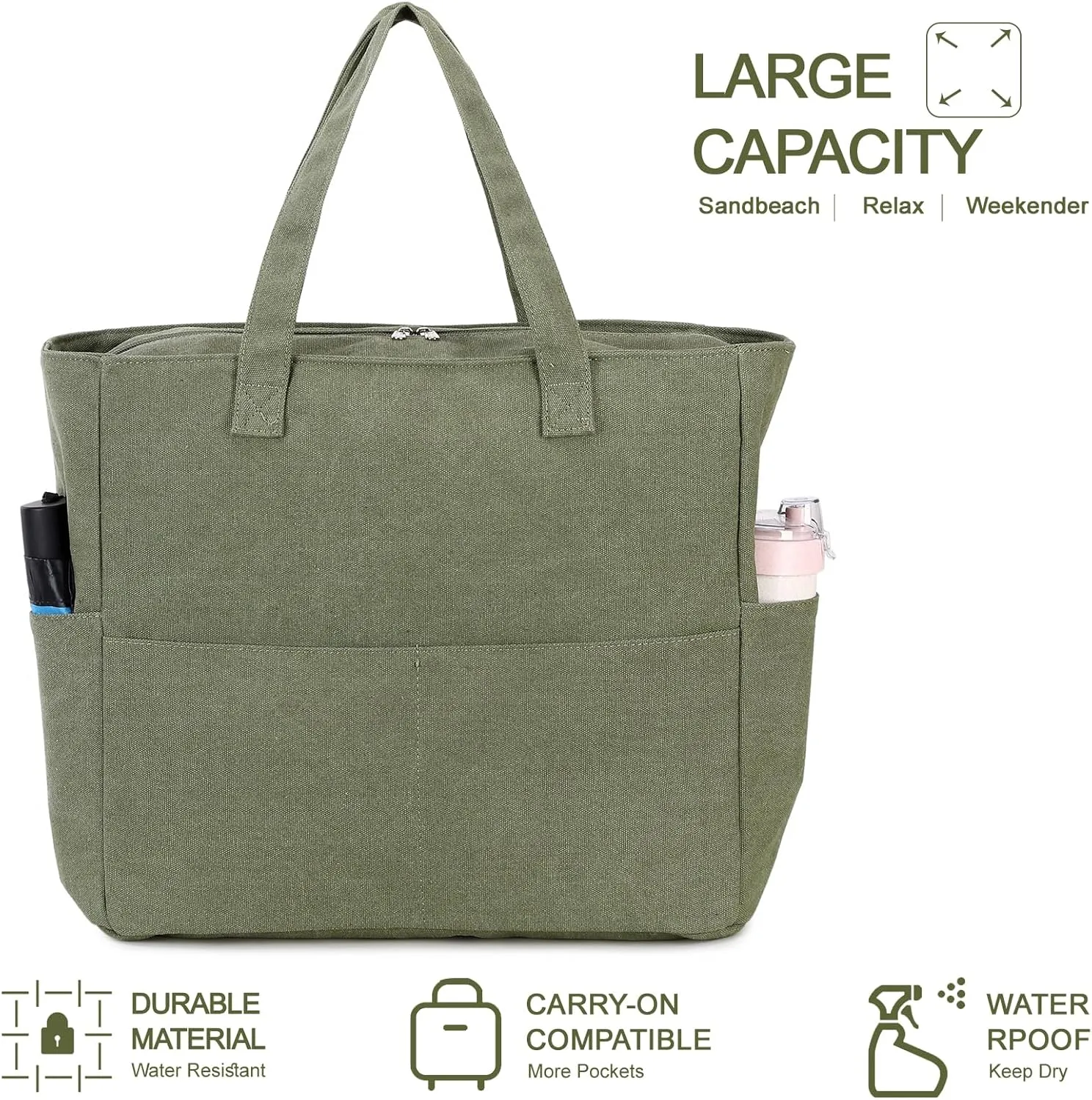 LEDAOU Beach Bag Waterproof Sandproof Women Tote Bag Pool Bag with Zipper for Gym Grocery Travel with Wet Pocket