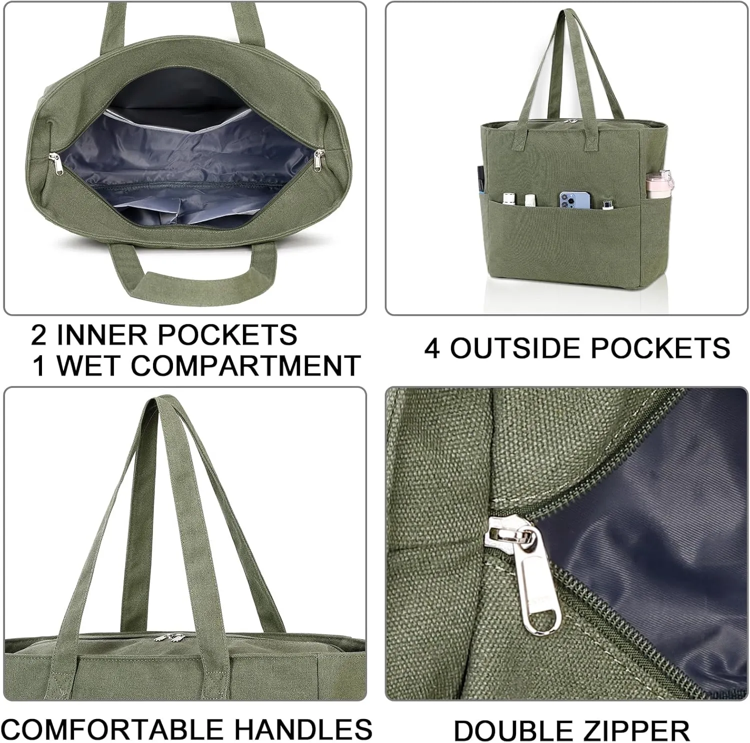 LEDAOU Beach Bag Waterproof Sandproof Women Tote Bag Pool Bag with Zipper for Gym Grocery Travel with Wet Pocket