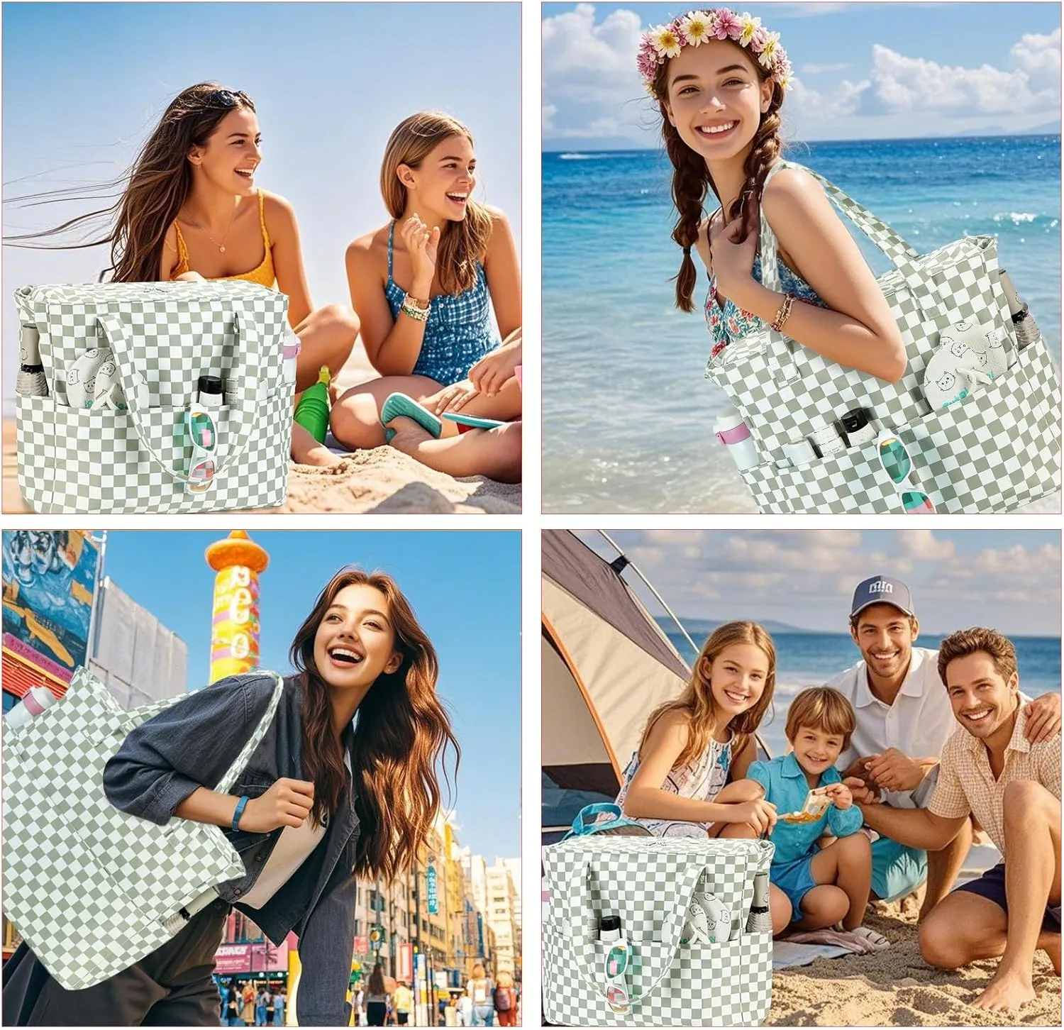 LEDAOU Beach Bag Waterproof Sandproof Women Tote Bag Pool Bag with Zipper for Gym Grocery Travel with Wet Pocket