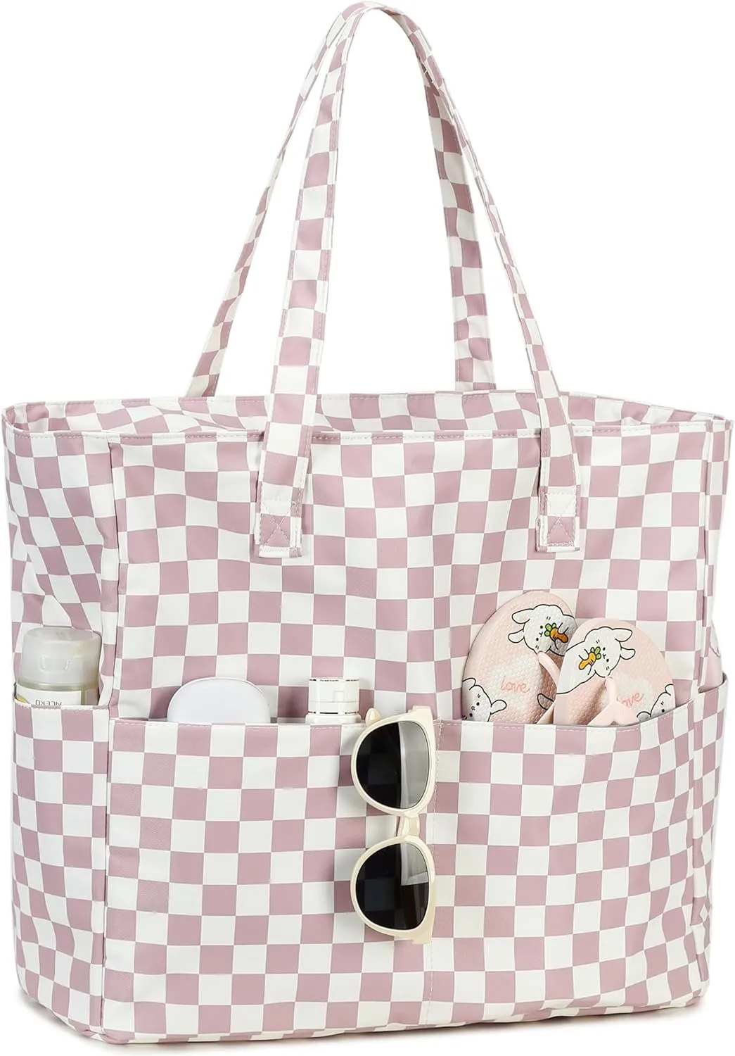 LEDAOU Beach Bag Waterproof Sandproof Women Tote Bag Pool Bag with Zipper for Gym Grocery Travel with Wet Pocket
