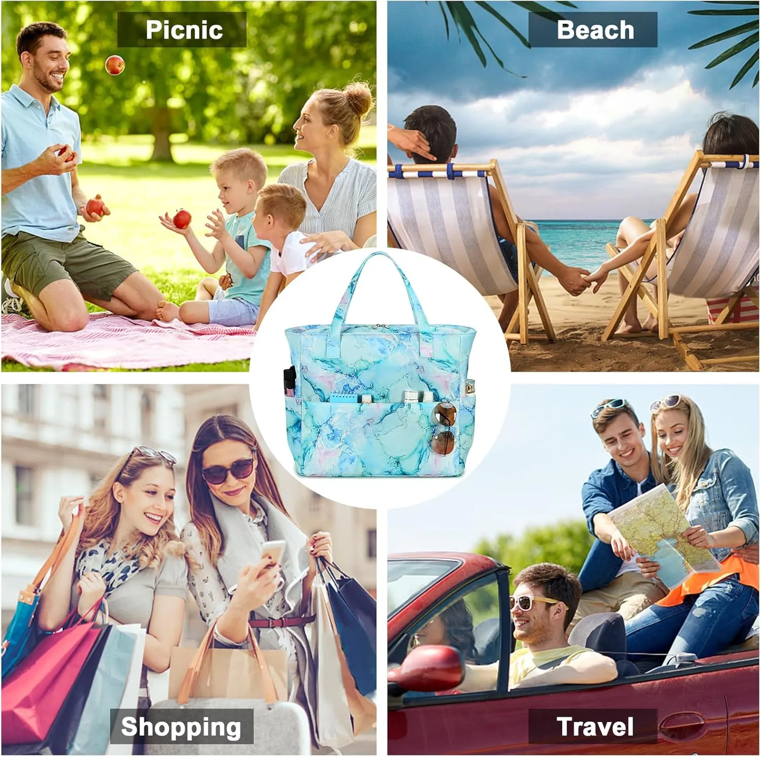 LEDAOU Beach Bag Waterproof Sandproof Women Tote Bag Pool Bag with Zipper for Gym Grocery Travel with Wet Pocket