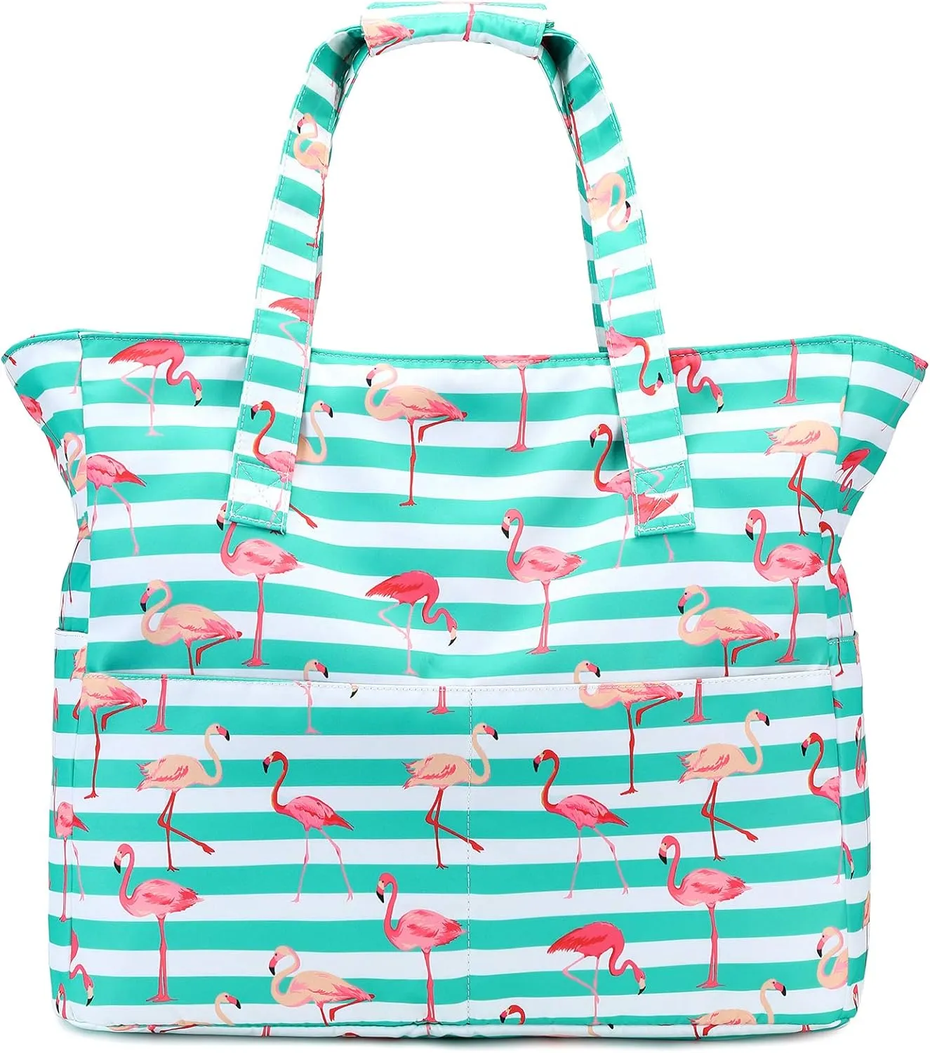LEDAOU Large Beach Tote Bag Women Waterproof Sandproof Zipper Beach Tote Bag for Pool Gym Grocery Travel with Wet Pocket