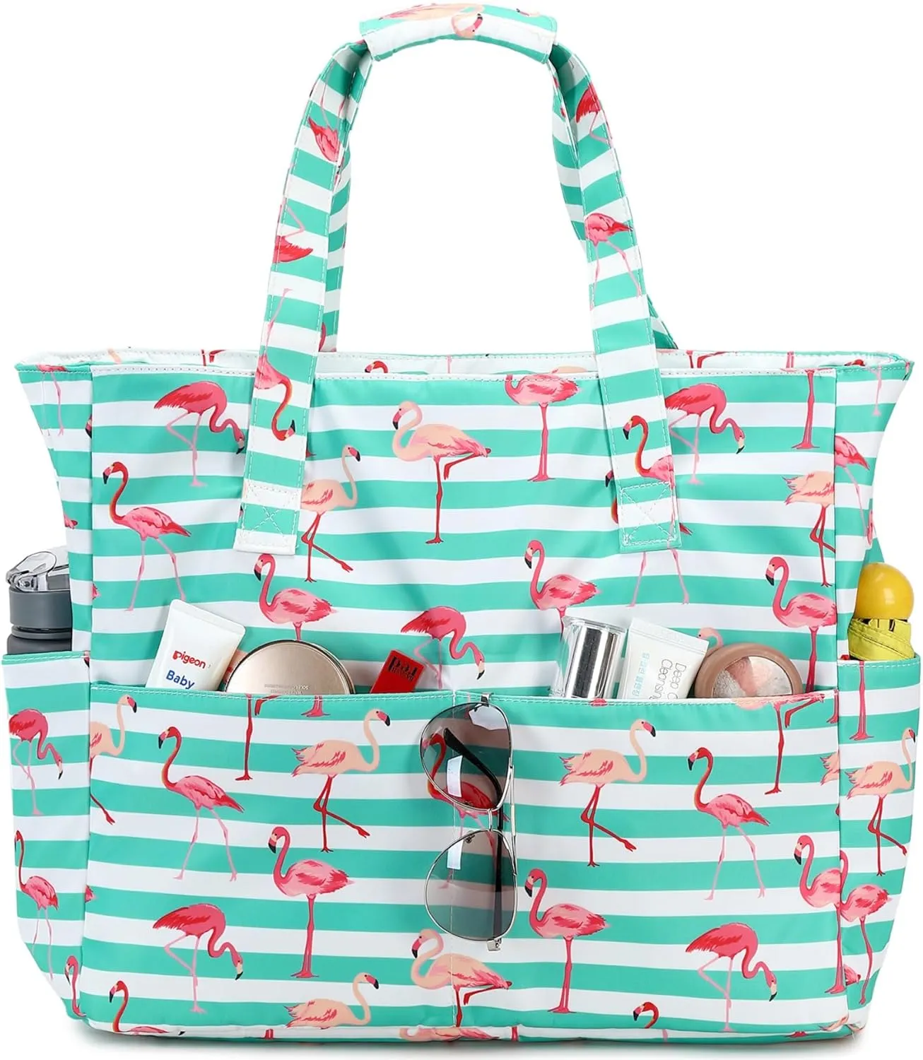 LEDAOU Large Beach Tote Bag Women Waterproof Sandproof Zipper Beach Tote Bag for Pool Gym Grocery Travel with Wet Pocket