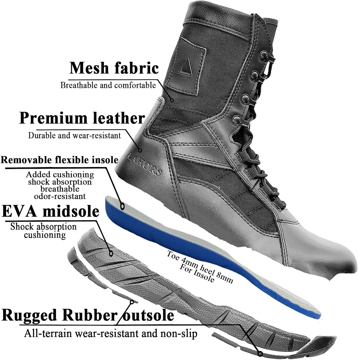 Lightweight Man Tactical Military Boots Combat Boots Anti-Collision Side Zipper Training Lace Up Outdoor Hiking Breathable Shoe