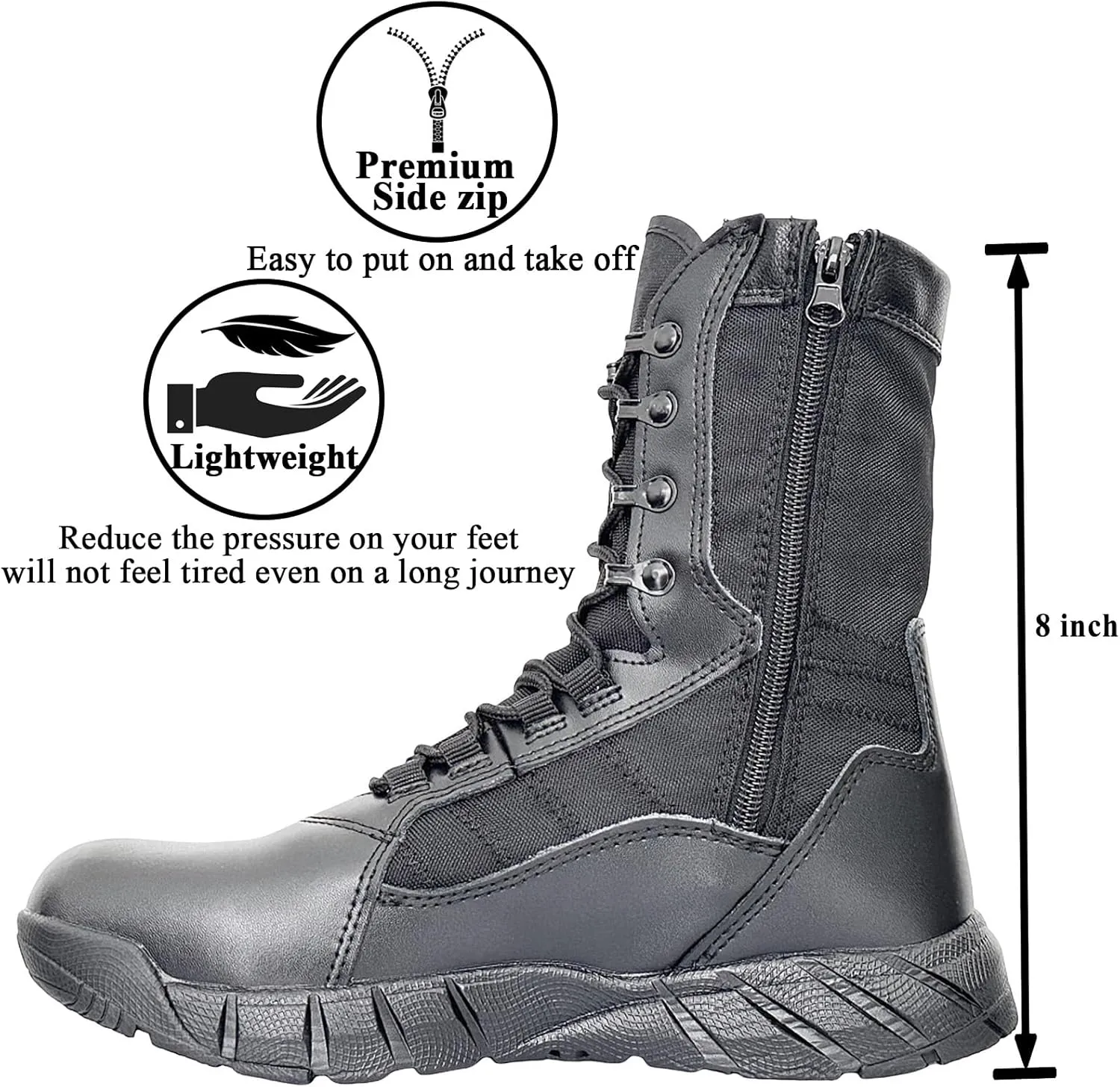 Lightweight Man Tactical Military Boots Combat Boots Anti-Collision Side Zipper Training Lace Up Outdoor Hiking Breathable Shoe