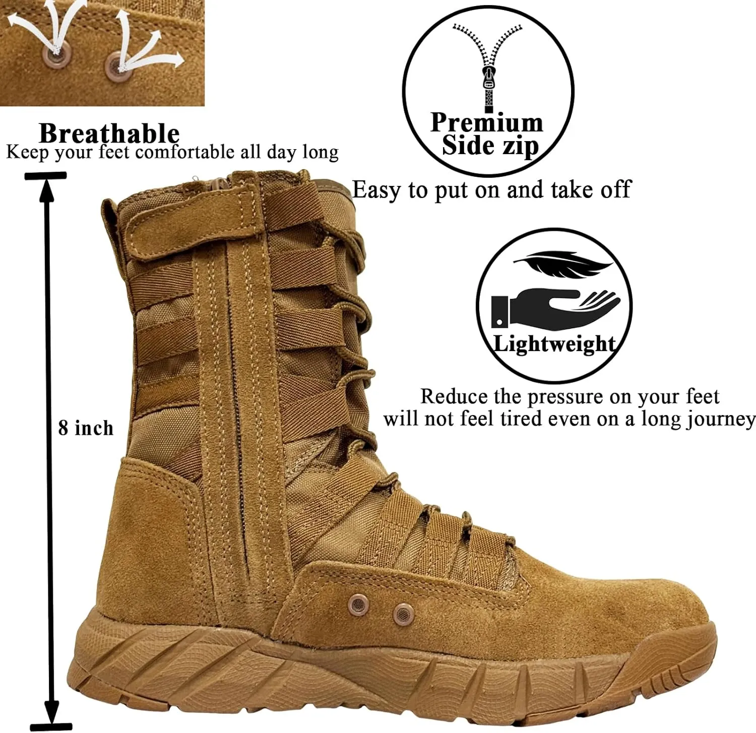 Lightweight Military Tactical Combat Boots Men Outdoor Hiking Desert Army Boots Breathable Male Jungle Shoes Man Side Zip