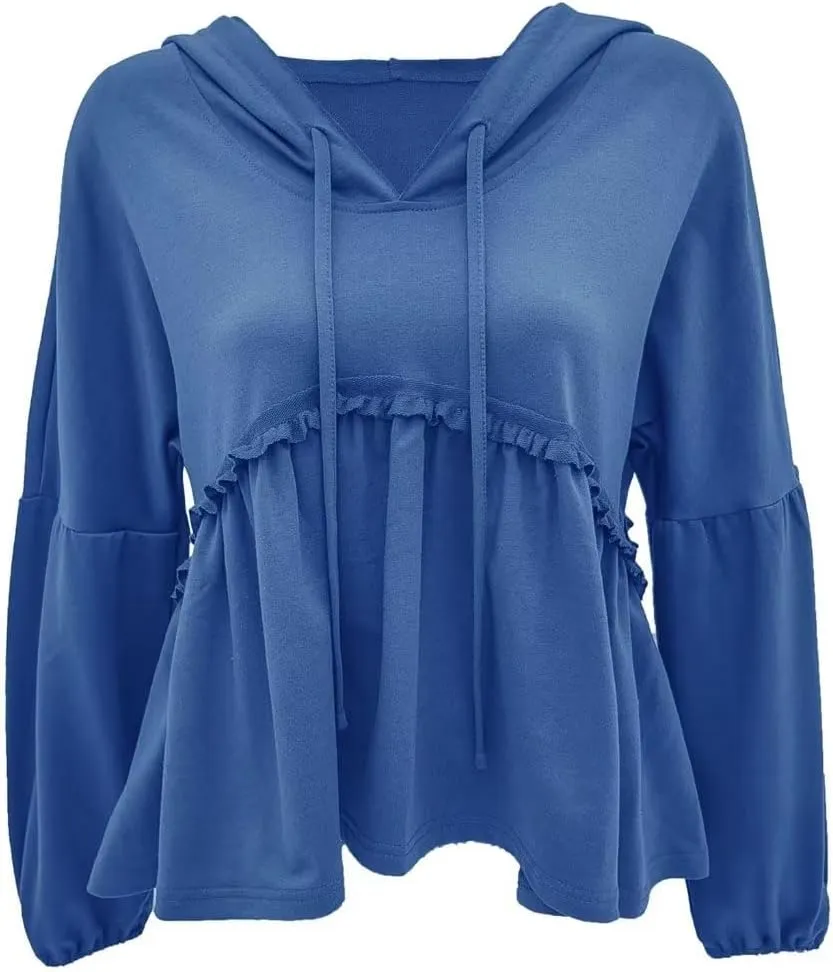 Limerose Womens Tunic Top Casual Long Sleeves Peplum Babydoll Ruffle Knit Hoodies Pullover